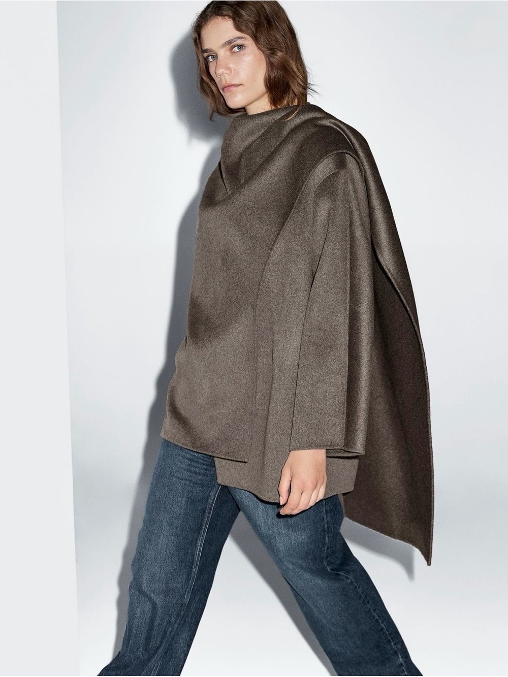 Massimo Dutti Oversized Wool Gray Draped Women's Jacket